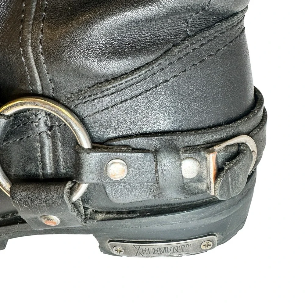 Xelement Men's 10 M Black Leather Eagle Harness Motorcycle Boots Vibram Sole